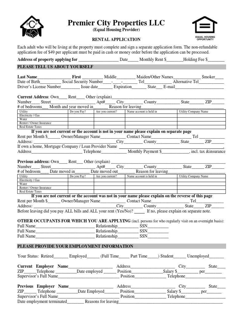 Rental Application PDF Renting Fee