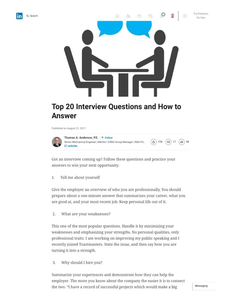 Top 20 Interview Questions and How To Answer LinkedIn PDF