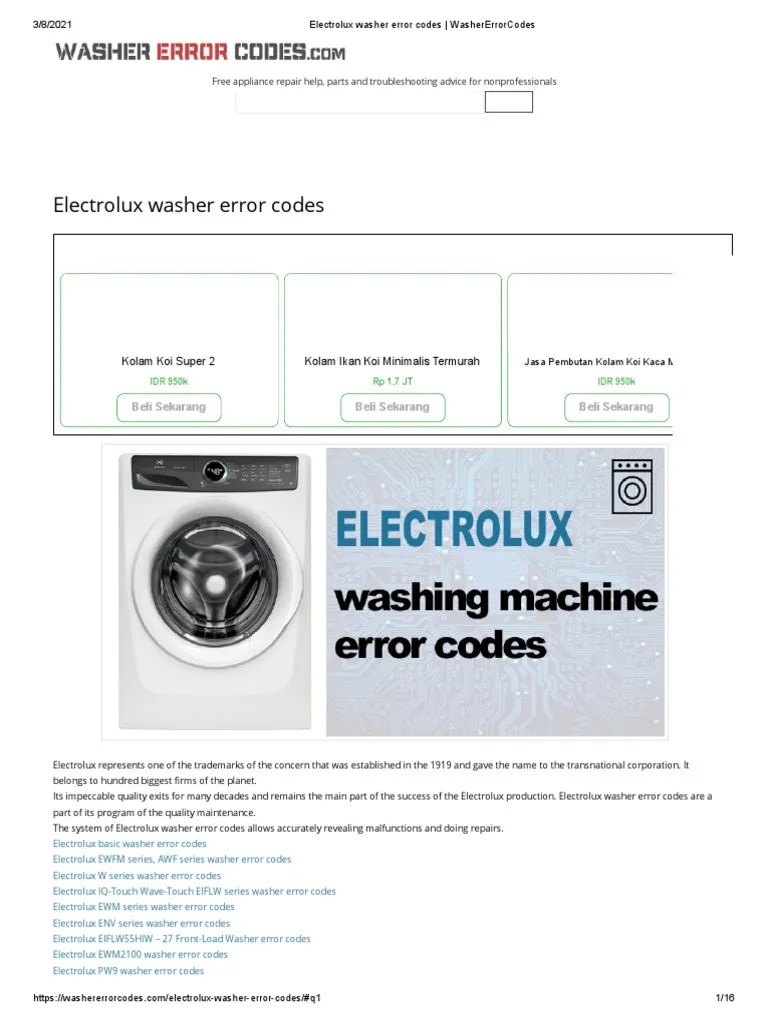 Electrolux Washer Error Codes WasherErrorCodes Download Free PDF