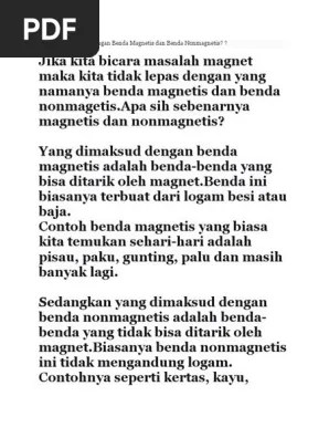 Apa Yang Dimaksud Dengan Benda Magnetis Dan Benda Nonmagnetis | PDF