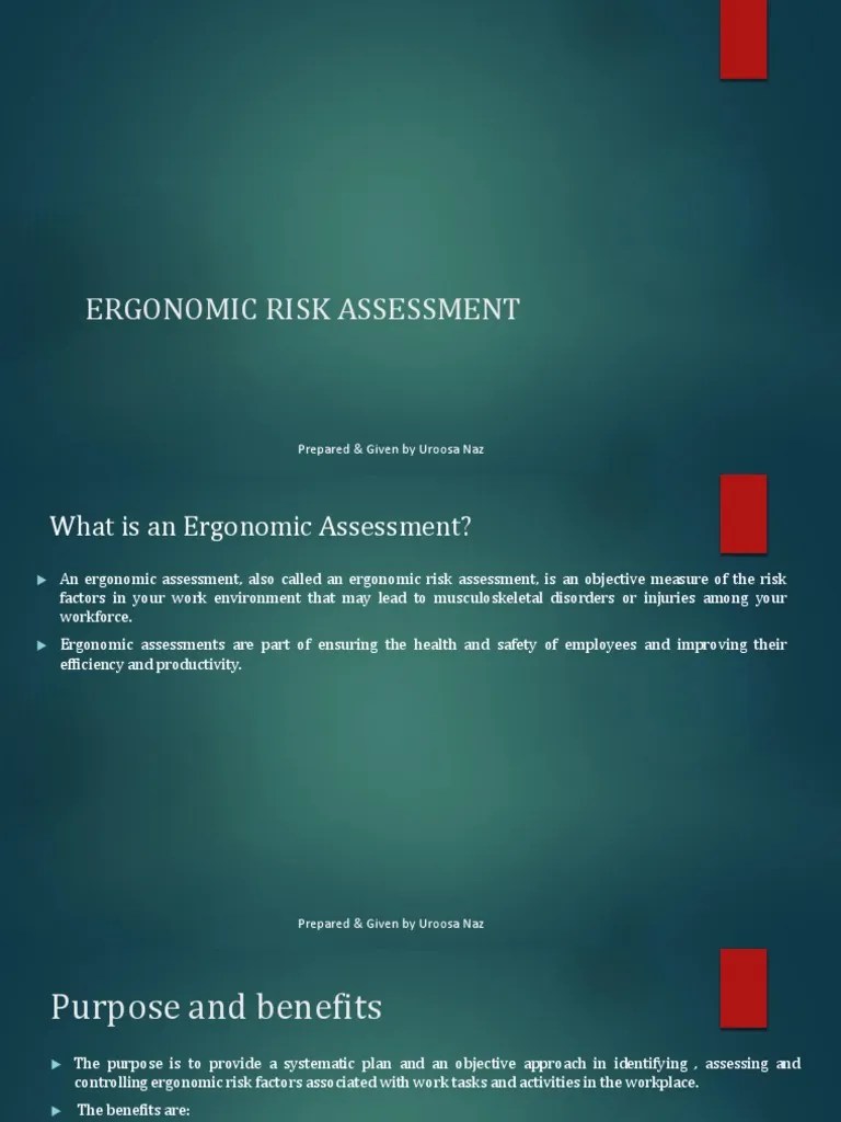 Ergonomic Risk Assessment PDF Human Factors And Ergonomics Workplace