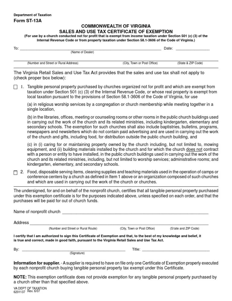 Form ST-13A | Use Tax | Tax Exemption