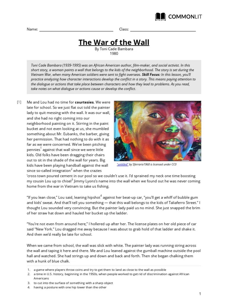 CommonLit The War of The Wall PDF Foods