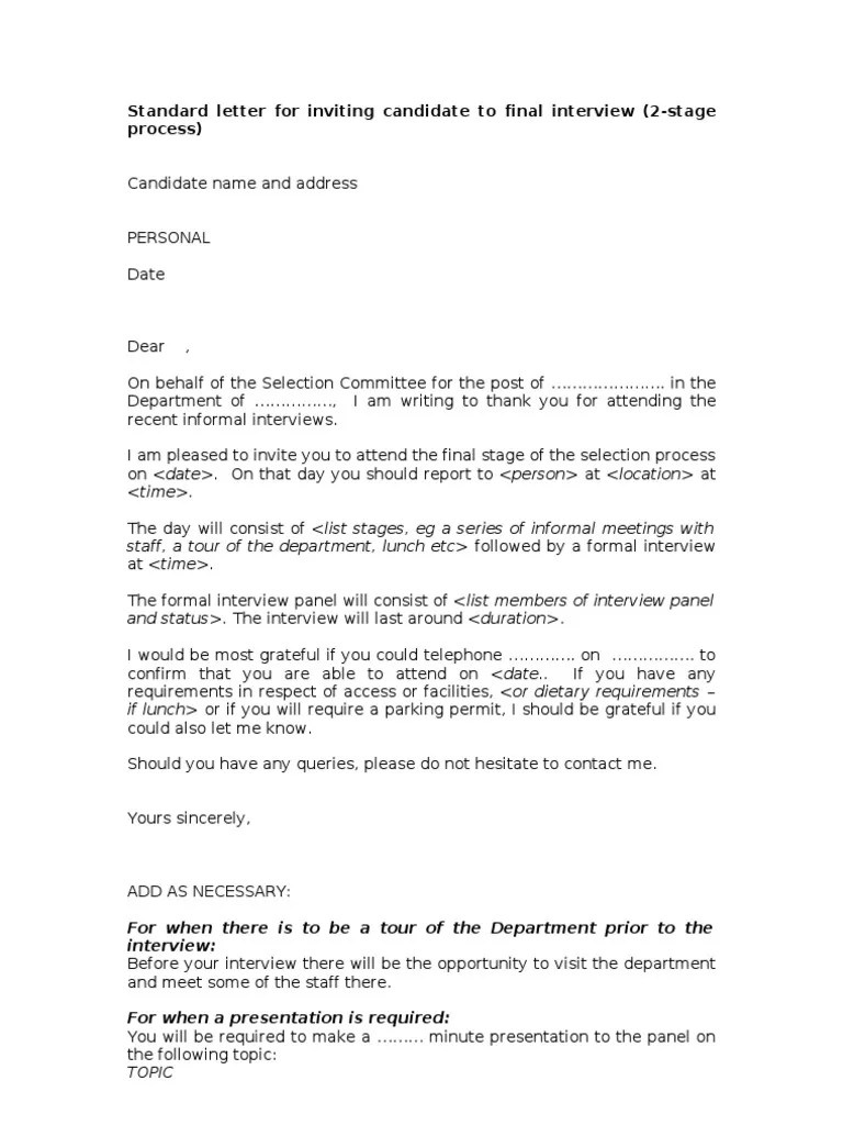 LETTER Final interview invite Business
