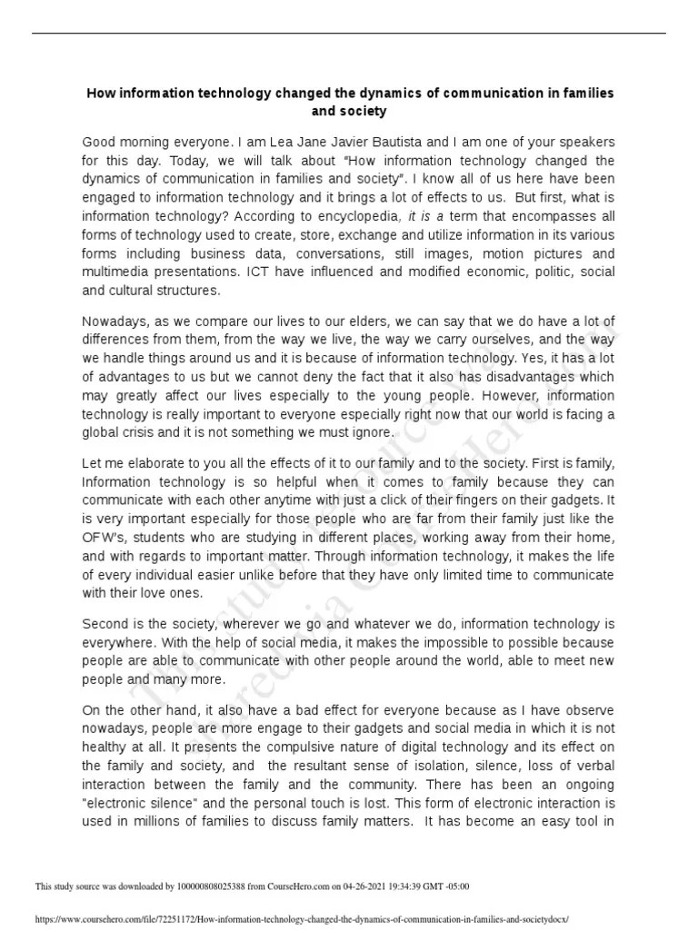 How Information Technology Changed The Dynamics of Communication in