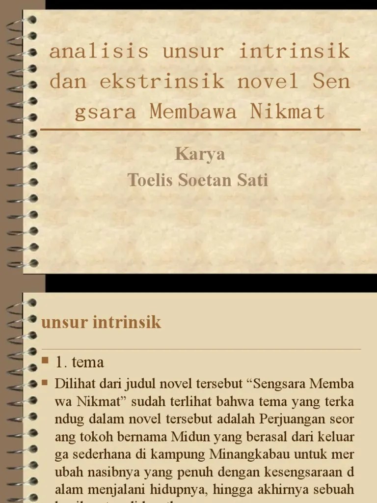 Analisis Unsur Intrinsik Dan Ekstrinsik Novel Sengsara Membawa Nikmat | PDF