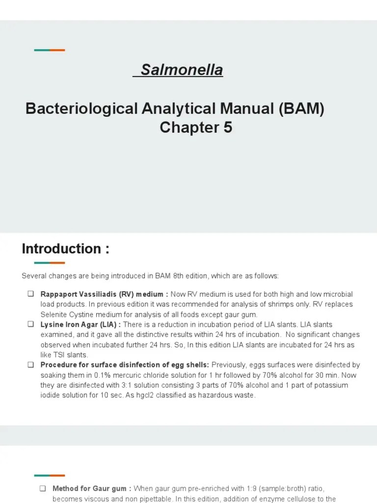 Salmonella Bacteriological Analytical Manual (BAM) PDF Milk Foods