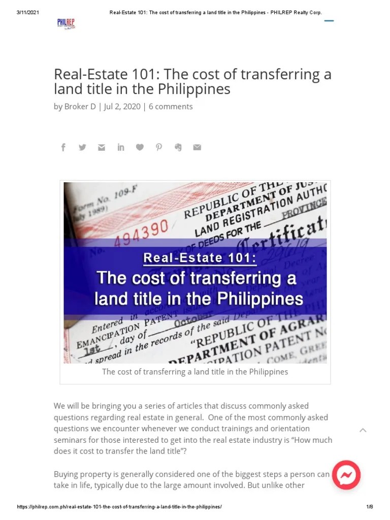 RealEstate 101 The Cost of Transferring A Land Title in The Philippines PHILREP Realty Corp