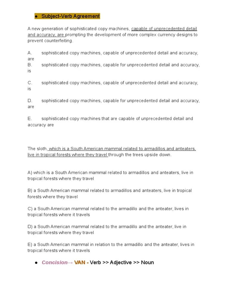 Sentence Correction Recap PDF Subject (Grammar) Verb