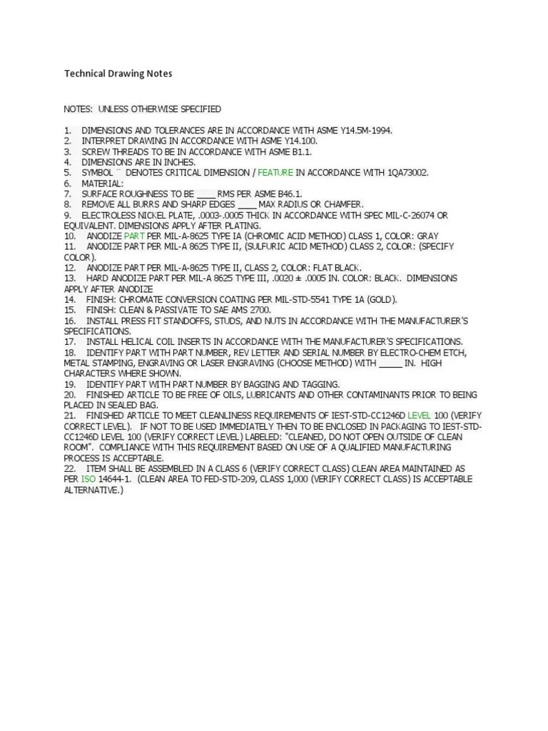 Technical Drawing Notes Feature PDF