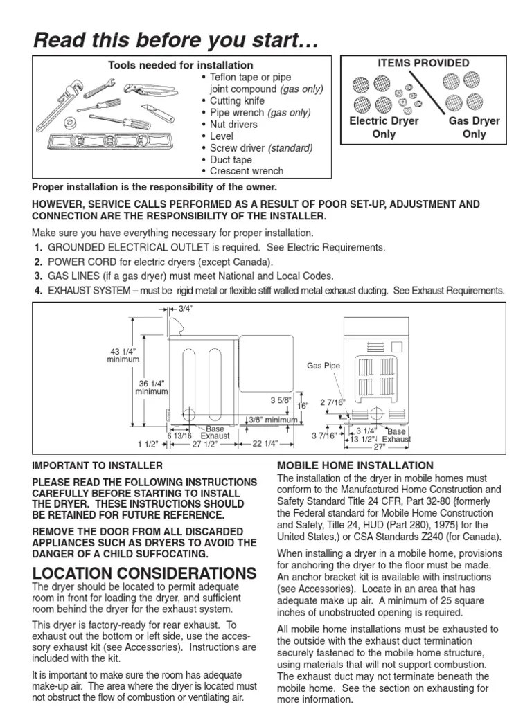 Maytag Dryer Installation Manual | PDF | Duct (Flow) | Clothes Dryer