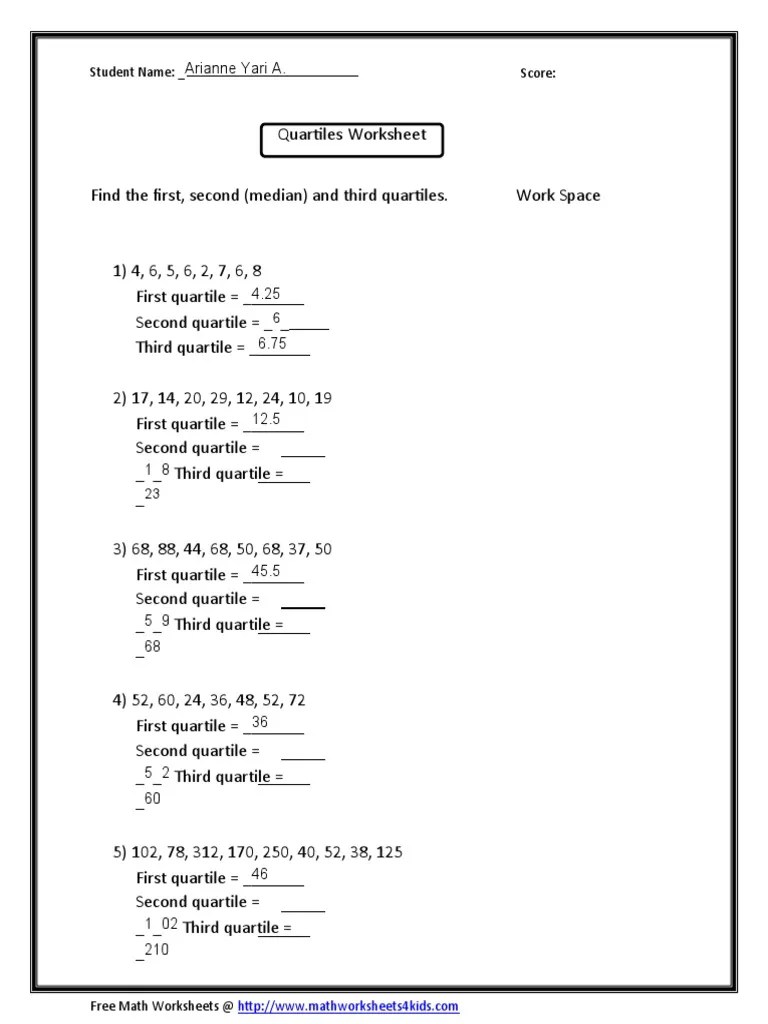 Finding Quartiles Worksheet | PDF
