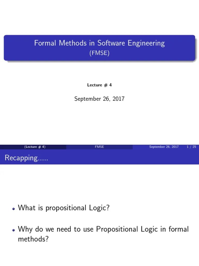Propositional Logic Foundations for Formal Methods in Software