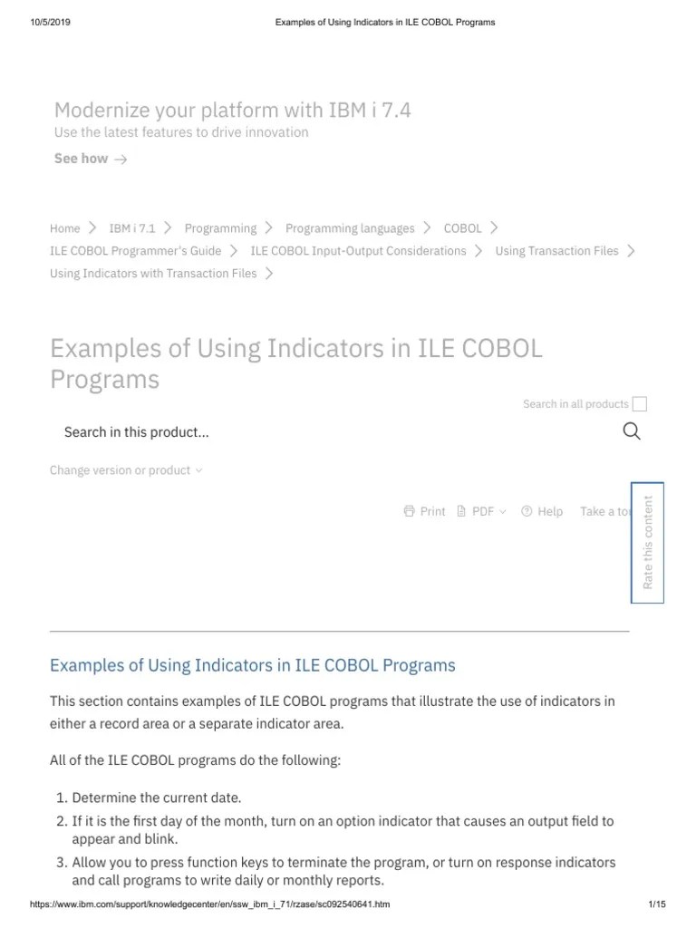 Examples of Using Indicators in ILE COBOL Programs PDF