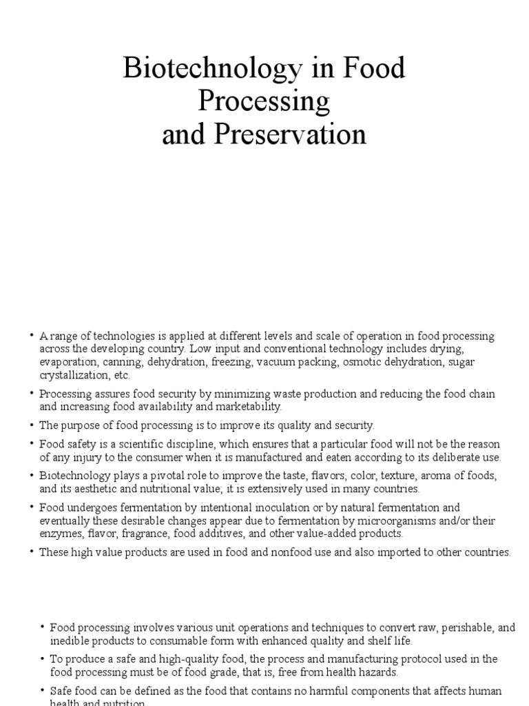 Biotechnology in Food Processing PDF Engineering Fermentation