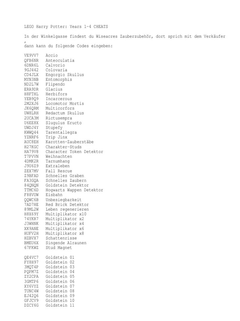 LEGO Harry Potter Years 14 CHEATS PDF