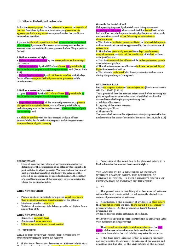 When To File Bail Bail No Bar Rule Grounds For Denial of Bail PDF Bail Will And Testament