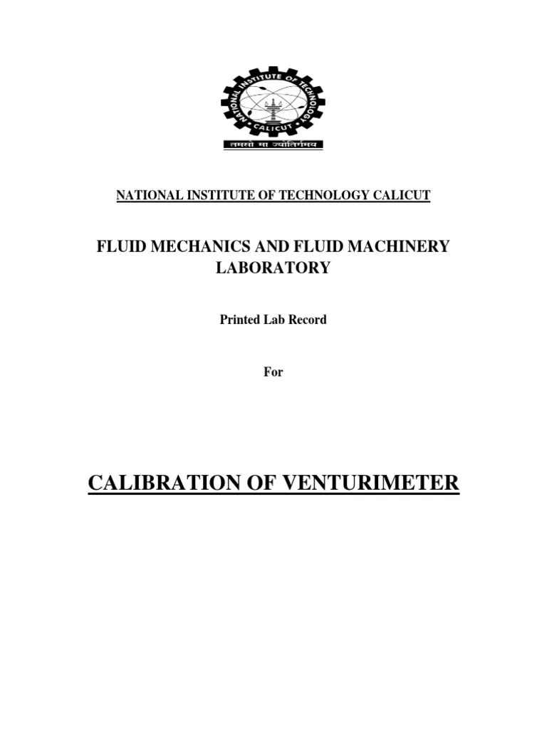 Calibration of Venturimeter PDF Fluid Dynamics Pressure Measurement