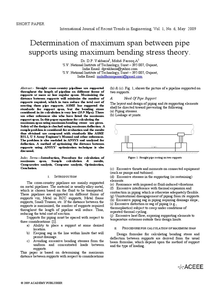 Determination of Maximum Span Between Pipe Supports Using Maximum