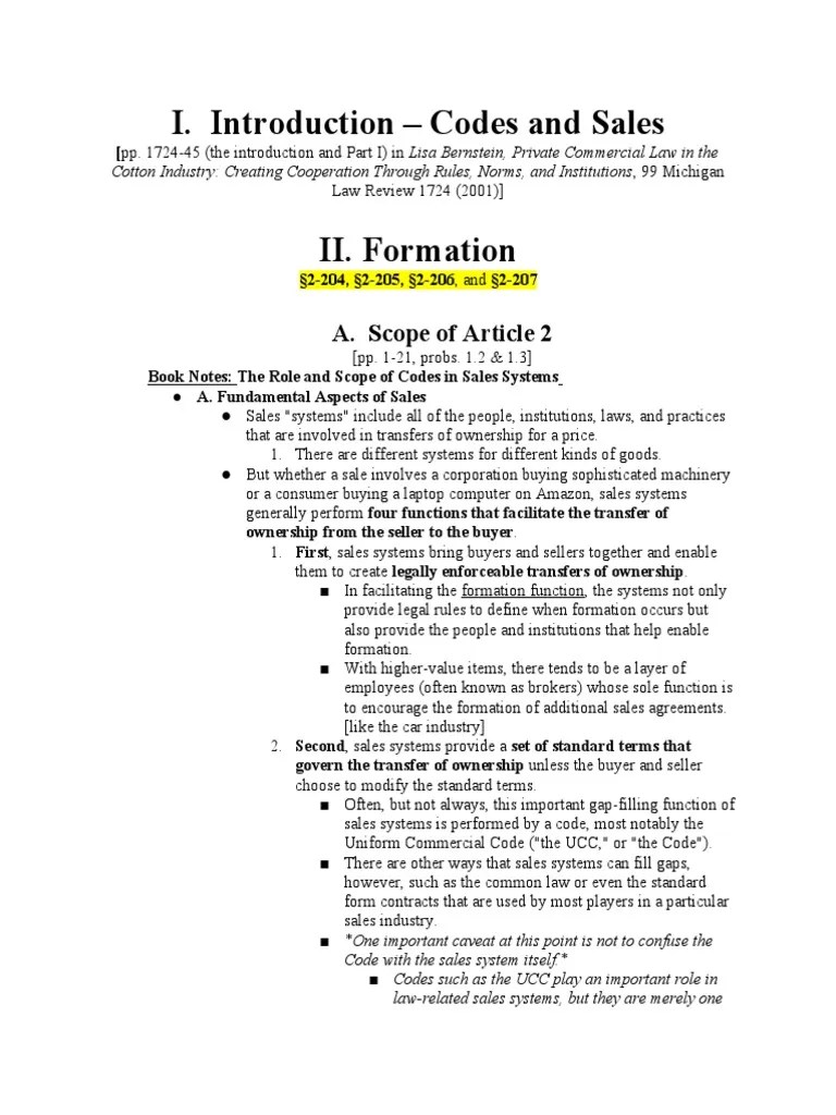 UCC Outline PDF Implied Warranty Electronic Data Interchange