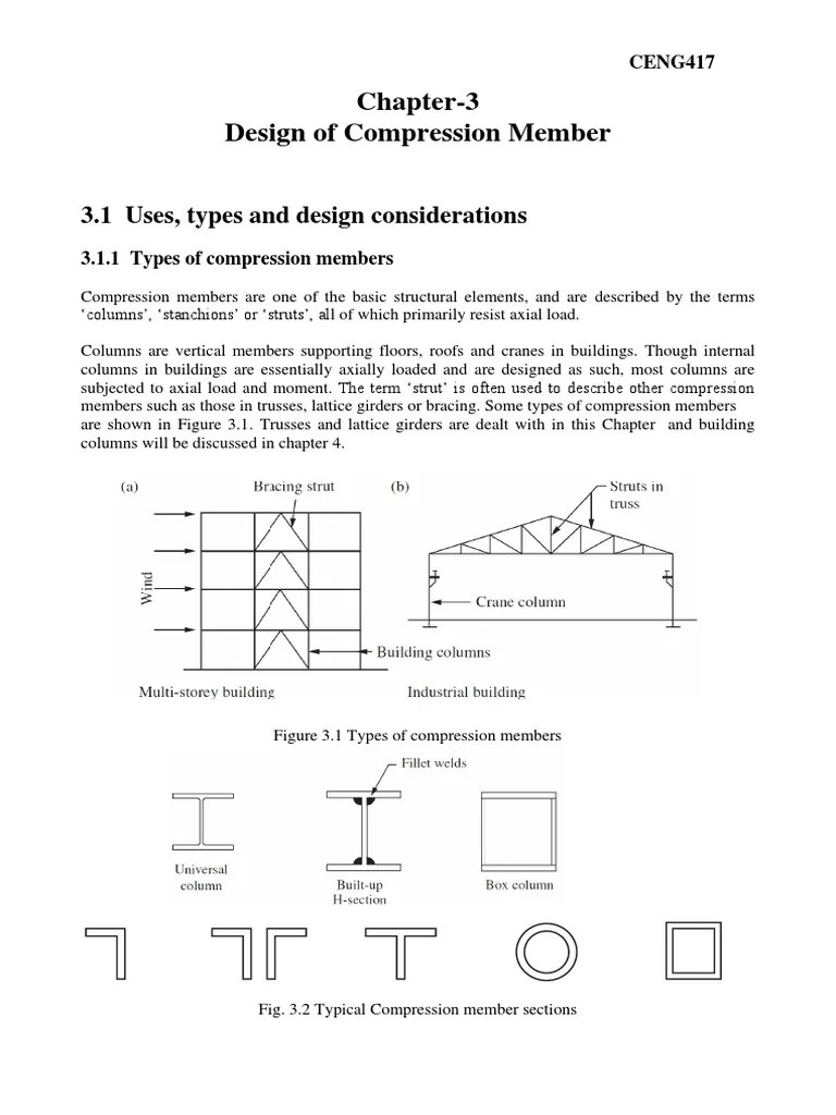 Chapter3 Design For Compression Member Strut PDF Buckling