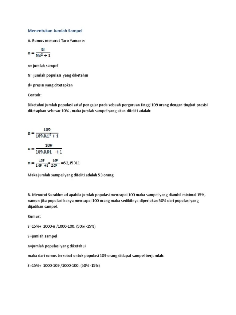 Rumus Menurut Taro Yamane | PDF