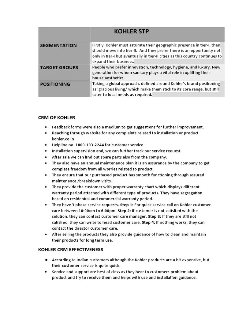 Kohler STP Segmentation PDF Customer Relationship Management