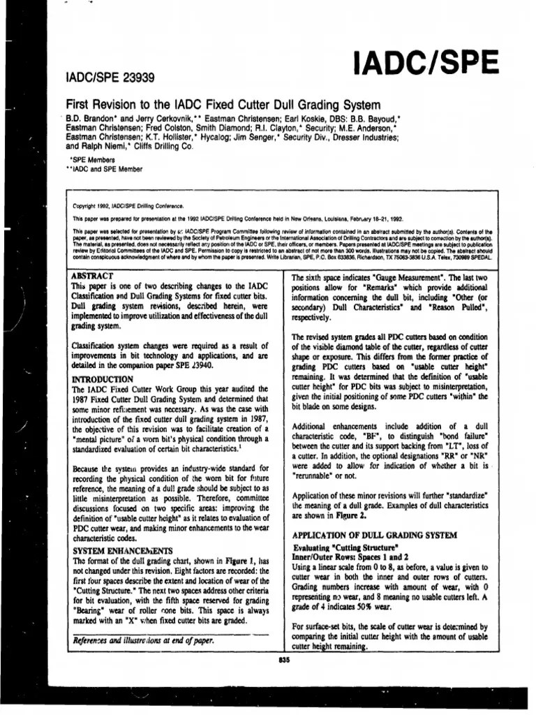 SPE IADC FC Dull Bit Grading PDF Nature Business