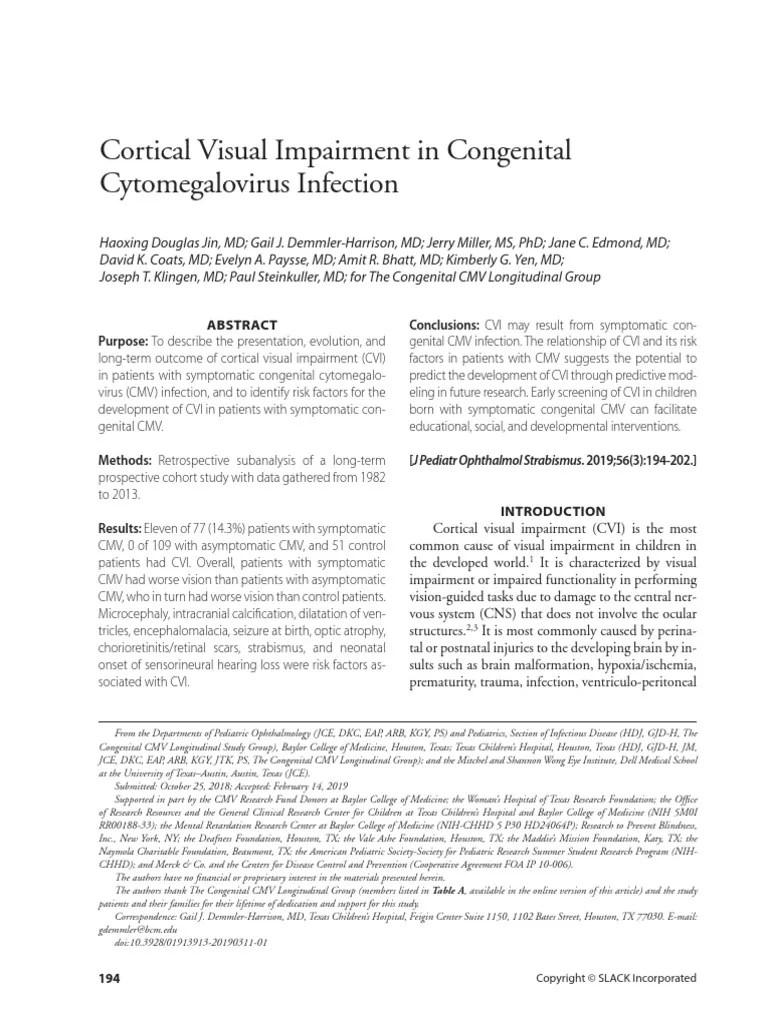 Cortical Visual Impairment in PDF Sensitivity And Specificity Stroke