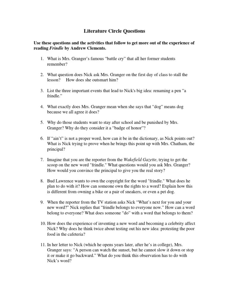 Literature Circle Questions PDF