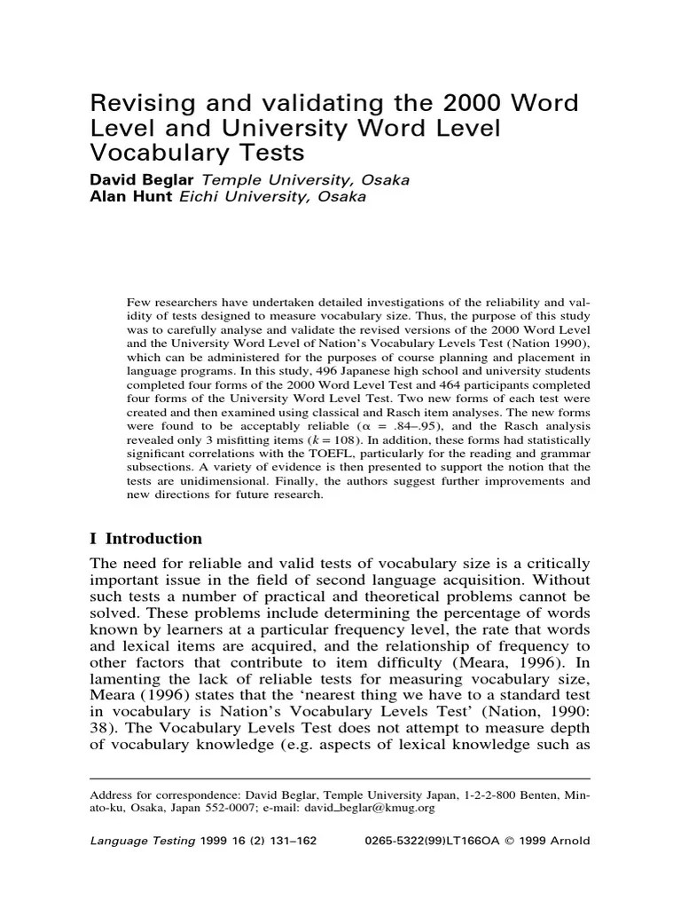 Revising and Validating The 2000 Word Level and The University Word
