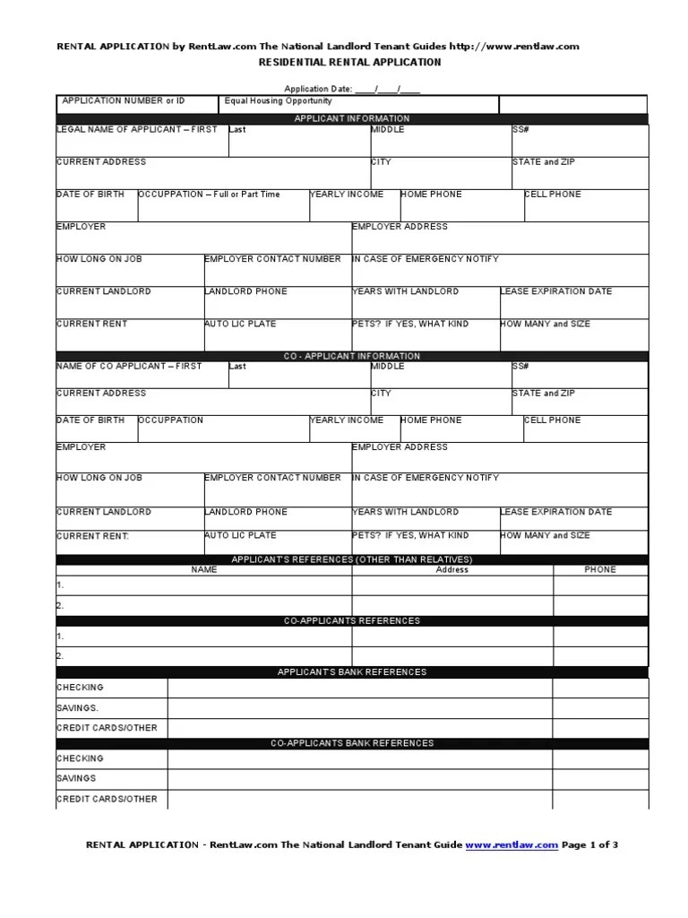 Residential Rental Application Applicant Information Landlord