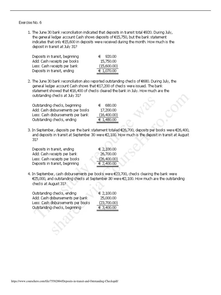 Deposits in Transit and Outstanding Checks PDF PDF Institutional