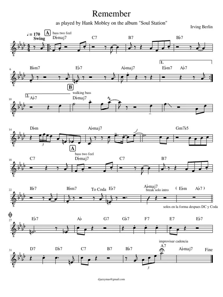 Remember As Played by Hank Mobley PDF