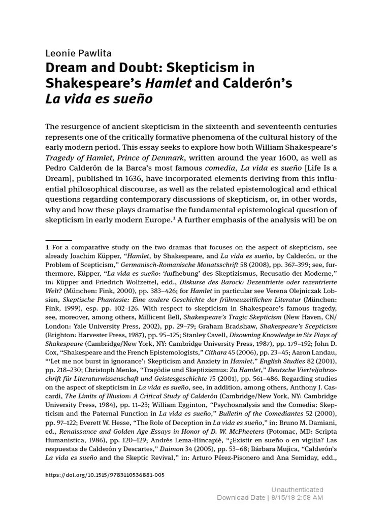 Skepticism in Shakespeare's Hamlet Dream and Doubt PDF Hamlet