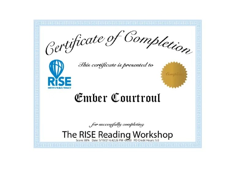 Rise Reading Workshop Certificate | PDF