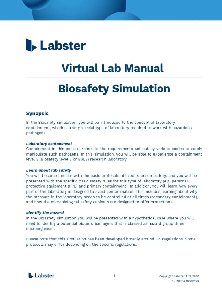 BSY Biosafety Simulation Lab Manual PDF Anthrax Bacillus