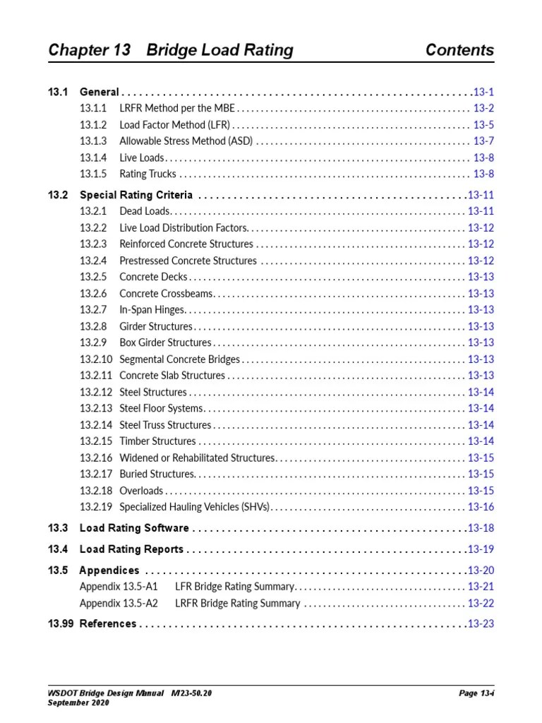 Chapter 13 Bridge Load Rating WSDOT Bridge Design Manual M 2350.20