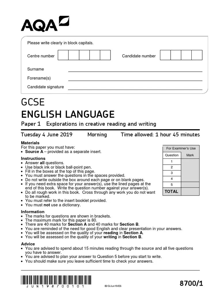 English Language Paper 1 Explorations in Creative Reading and Writing