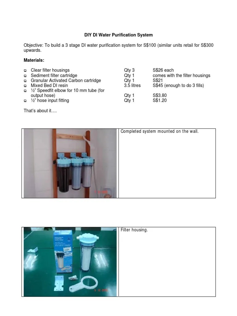 DIY DI Water Purification System PDF Water Purification Civil