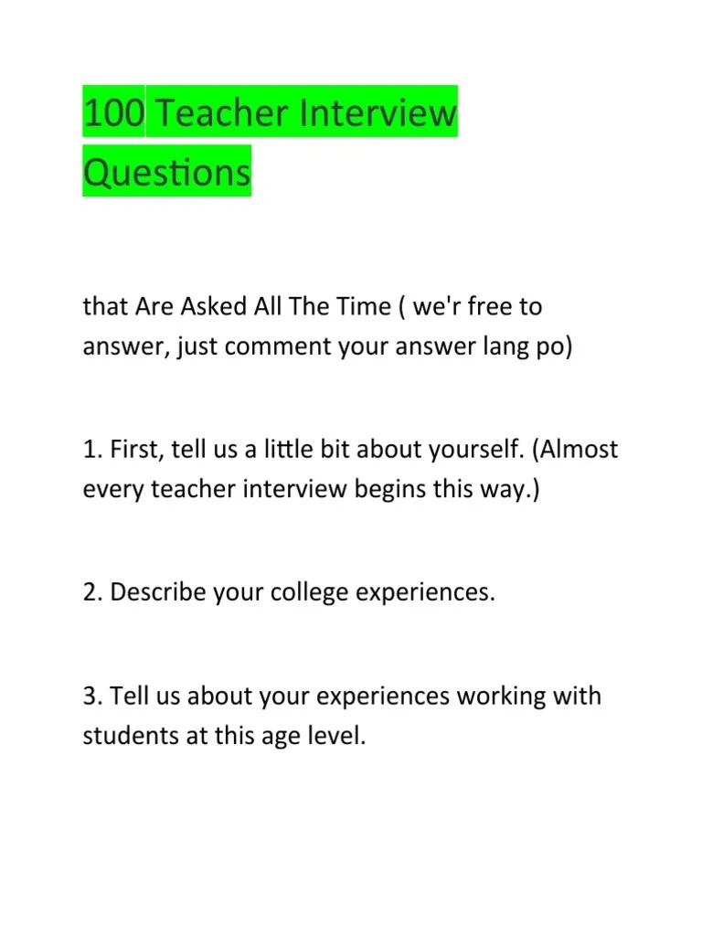 Essential Questions for Teacher Candidates A Comprehensive List of