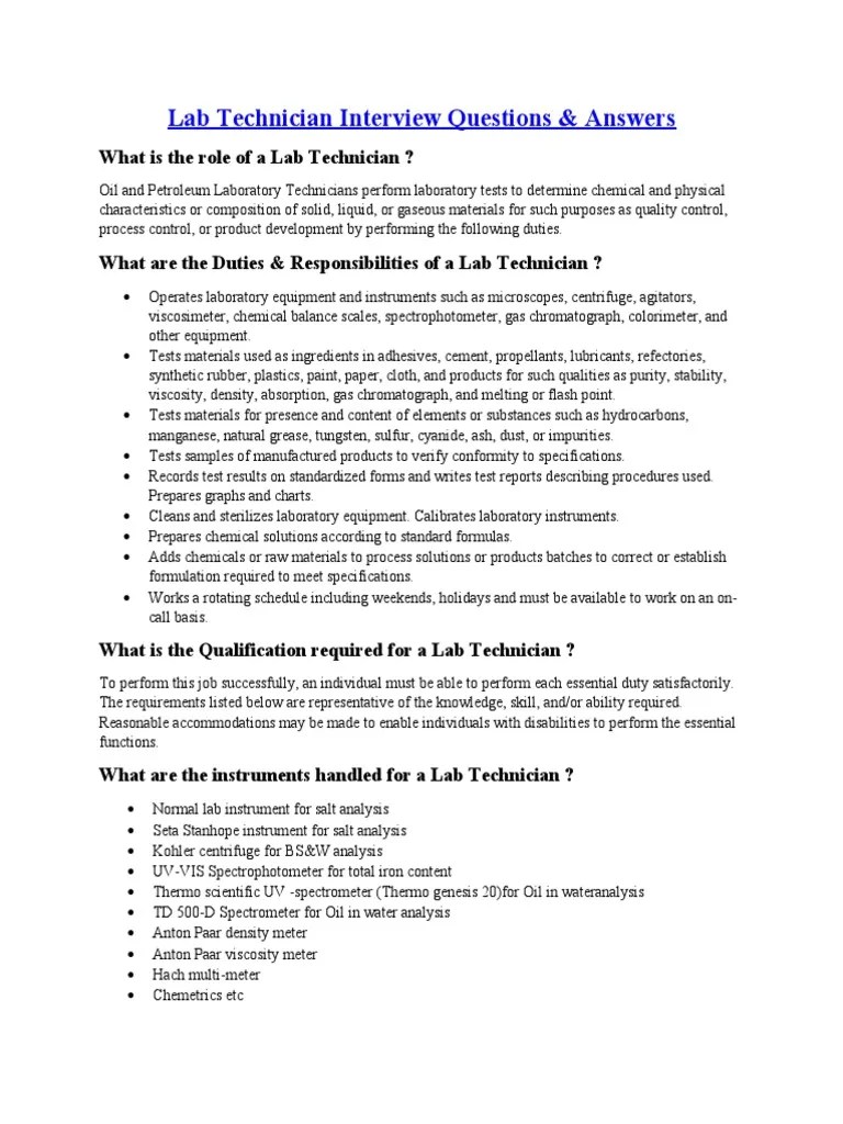Lab Technician Interview Questions PDF Malware Chemistry