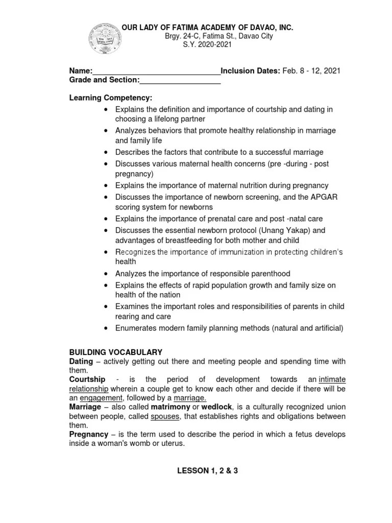 Health Lesson 1, 2 & 3 Unit 2 (Grade 8) | PDF | Pregnancy | Family
