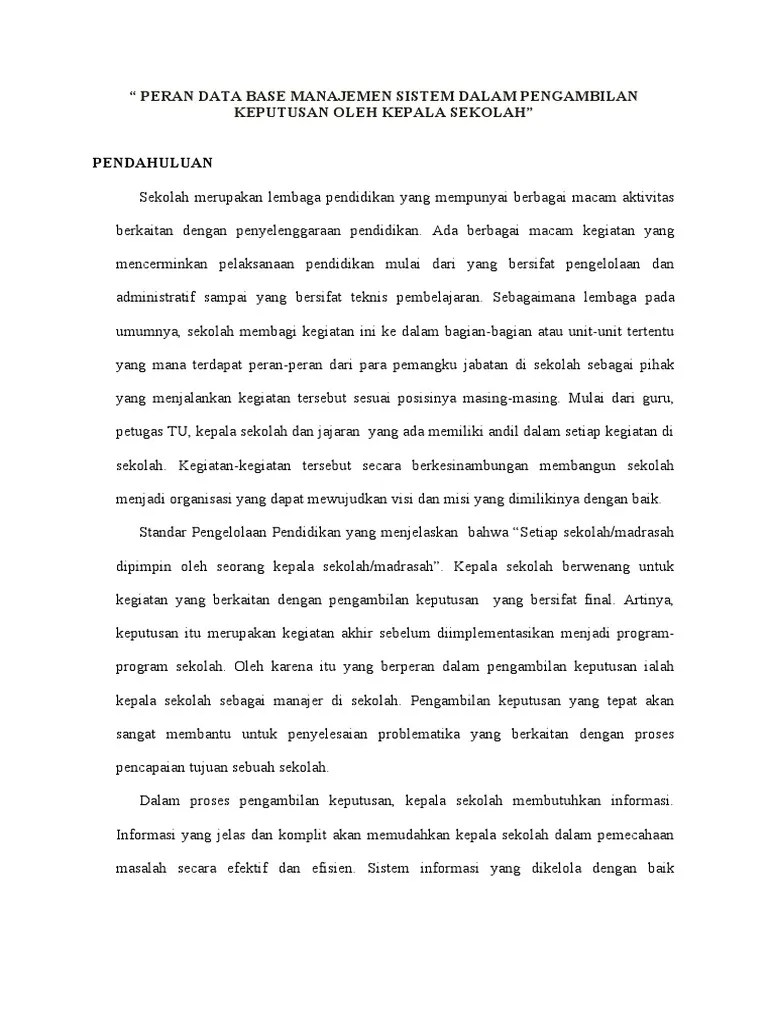 Peran Data Base Manajemen Sistem Dalam Pengambilan Keputusan Oleh Kepala  Sekolah 3 | PDF
