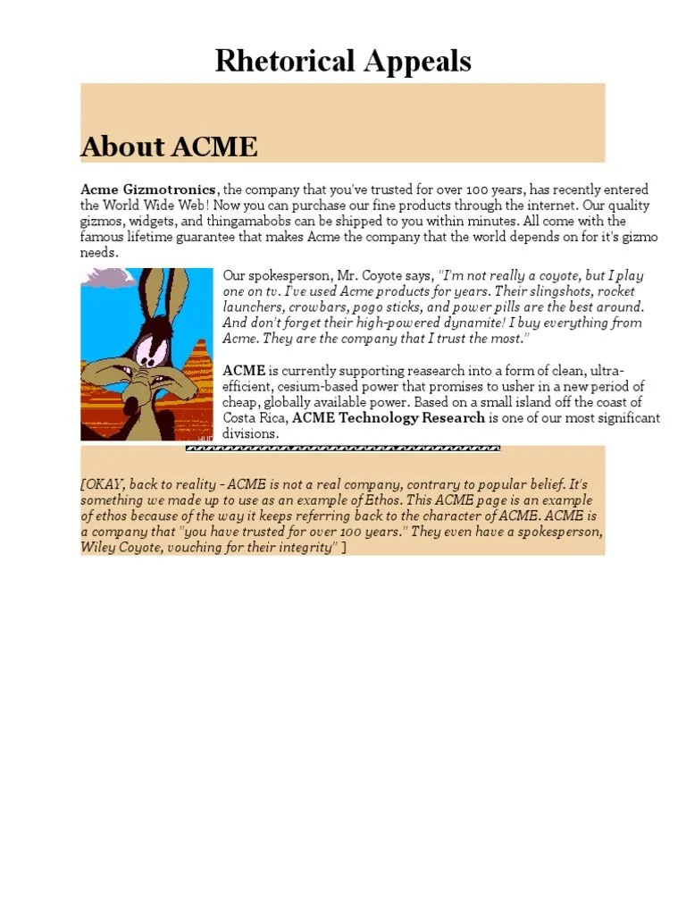 Rhetorical Appeals Examples ACME PDF Nature