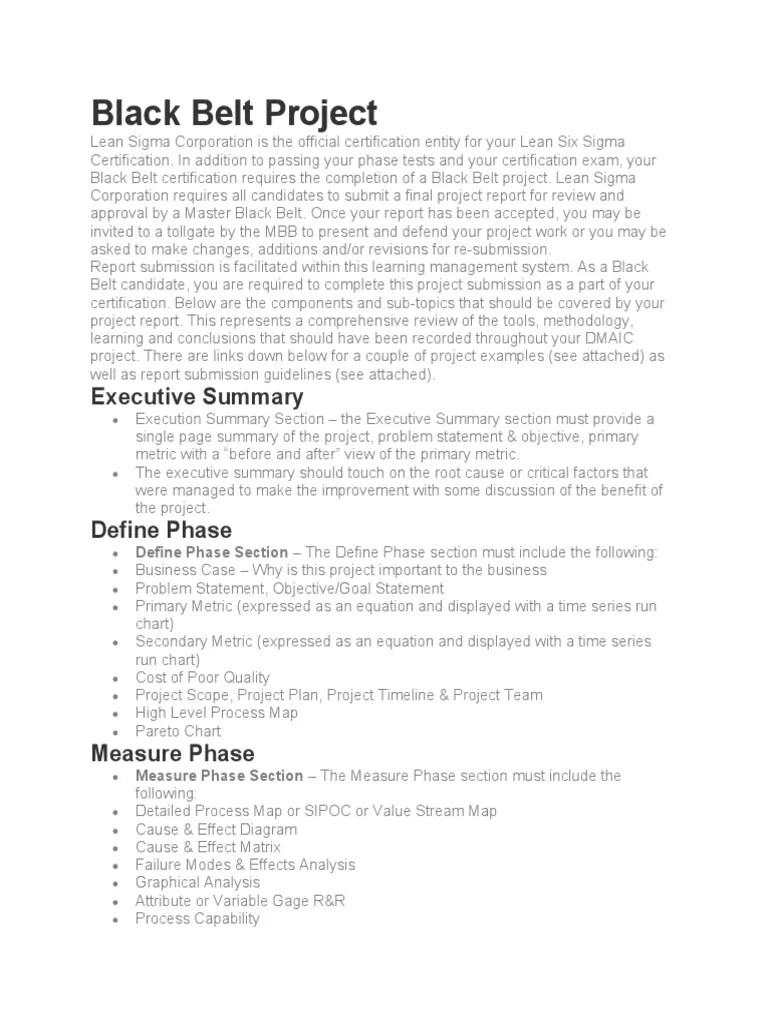 Black Belt Project Executive Summary PDF Six Sigma Analysis Of