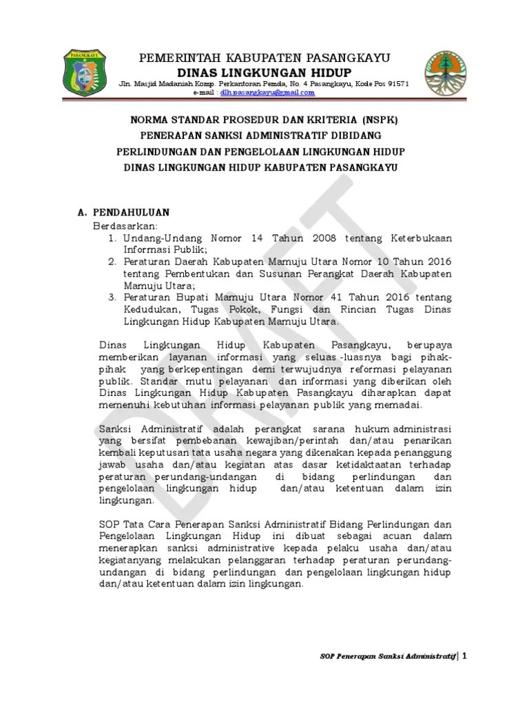 Draft Sop Penerapan Sanksi Administratif | PDF