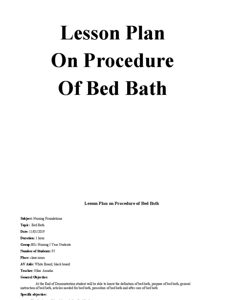 Lesson Plan On Procedure of Bed Bath PDF Lesson Plan Wellness