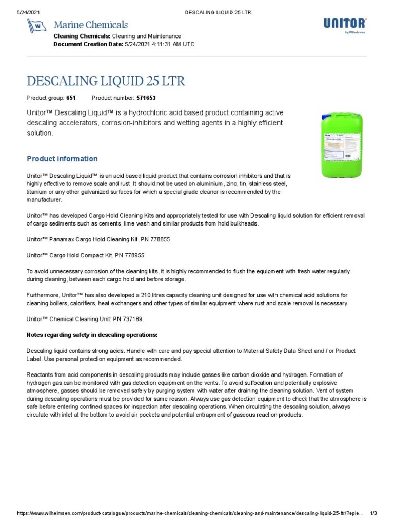 Descaling Liquid 25 LTR Marine Chemicals PDF