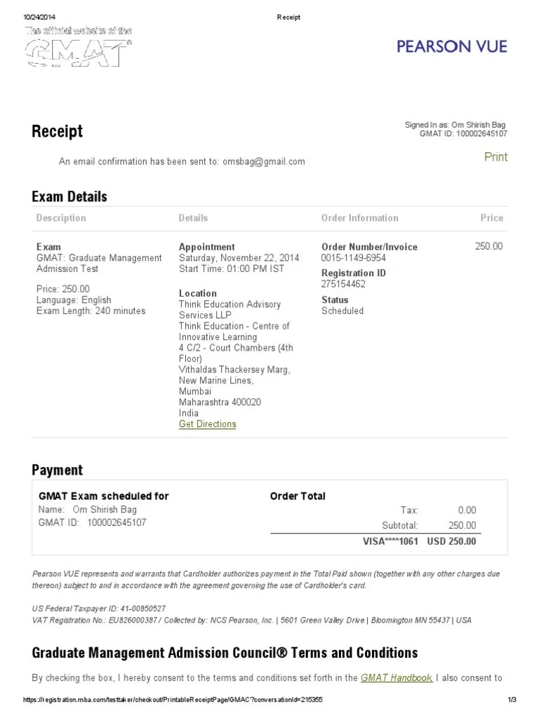 GMAT Fee Reciept PDF Graduate Management Admission Test Identity